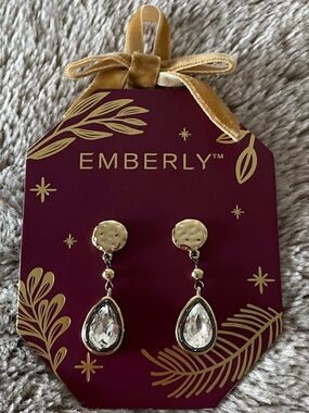 Emberly Hammered Circle Glass Stone Teardrop Dangle Earrings
